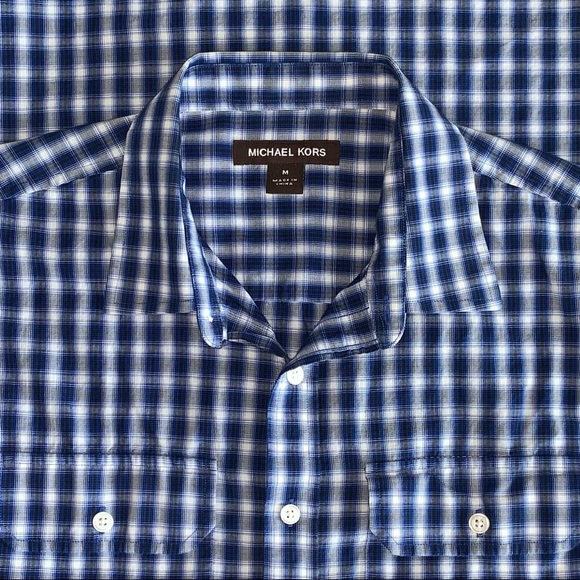 MICHAEL KORS Men’s Casual Shirt Blue White Plaid M - Picture 5 of 5